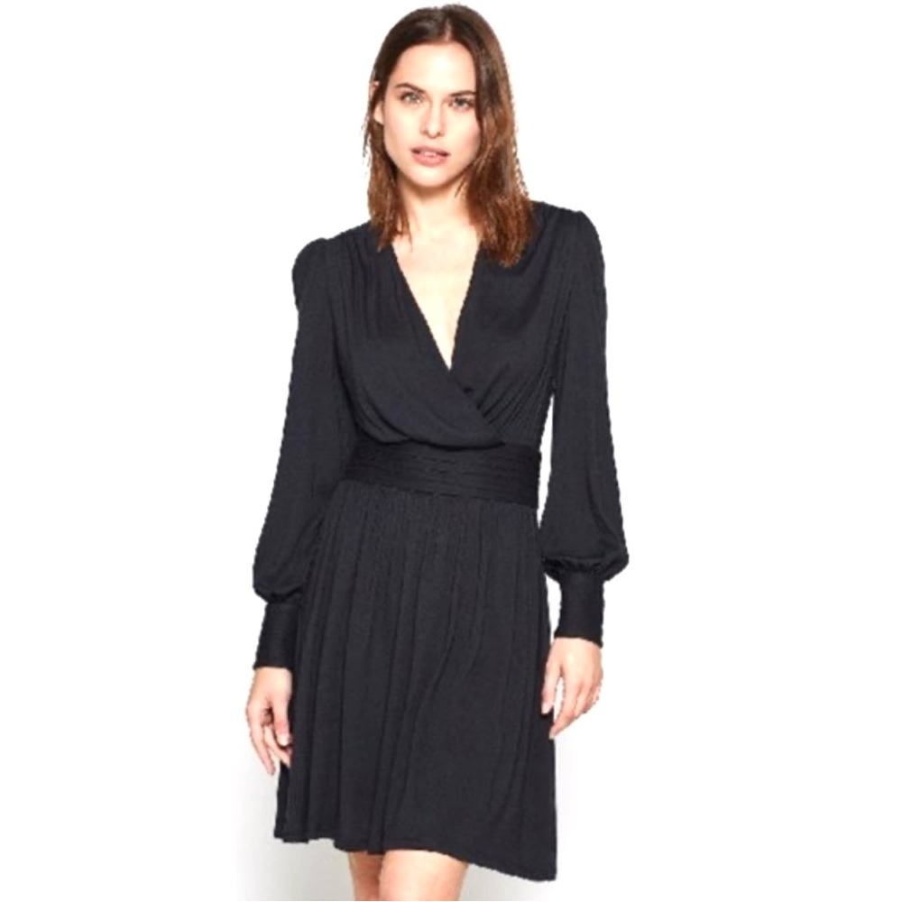 Joie Black Long Sleeve Wrap Dress with V-Neck